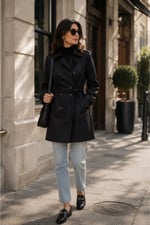 Kadın Casual Astarlı Kısa Trençkot - Kemerli Mevsimlik Ceket