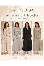 Kadın Kruvaze Yaka Sırt Trok Detaylı Kuşaklı Uzun Astarsız Trençkot