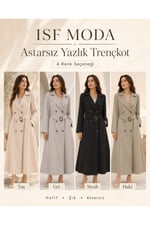 Kadın Kruvaze Yaka Sırt Trok Detaylı Kuşaklı Uzun Astarsız Trençkot