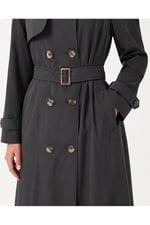 Kadın Örgü Yaka Maxi Boy Kruvaze Düğmeli Kemerli Astarsız Yazlık Trençkot