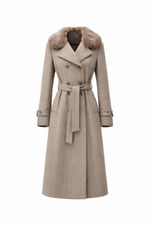 Kürk Yakalı Kruvaze Kaşe Ara Boy Kaban - Old Money Tarz