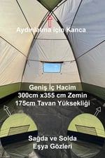 8 Kişilik Kamp Çadırı Aile Boy 3 Mevsim Çift Katmanlı Çift Renk Kumaş 300cm X 355cm X 175cm