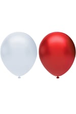 20’li Metalik Balon Seti, 2 Renk X 10, Beyaz, Kırmızı. Helyum Uyumlu
