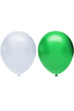 20’li Metalik Balon Seti, 2 Renk X 10, Beyaz, Yeşil. Helyum Uyumlu