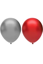 20’li Metalik Balon Seti, 2 Renk X 10, Gümüş, Kırmızı. Helyum Uyumlu
