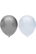 20’li Metalik Balon Seti, 2 Renk X 10, Gümüş, Beyaz. Helyum Uyumlu