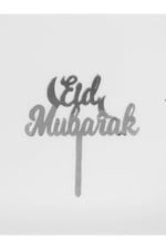 Eid Mubarak Yazılı Gümüş Ayna Pleksi Gri Silver Pasta Üstü Isimlik Yazı Ramazan Bayramı Dini Süsü