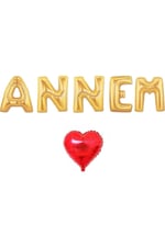 Gold Annem Folyo Balon Seti Ve Kalp Balon