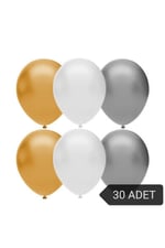 Gold Beyaz Gümüş Metalik Balon Seti 30'lu
