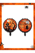 Happy Halloween Yuvarlak Örümcekli Folyo Helyum Balon 18