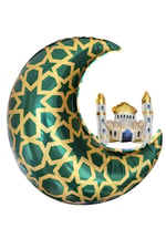 Hilal Cami Folyo Balon Hoşgeldin Ramazan Bayramı Temalı İslami Motifli Yeşil Gold Renk Süs