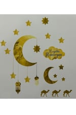 Hoşgeldin Ramazan Cam ve Duvar Sticker - Gold Renk ramazan Sticker 19Parça