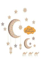 Hoşgeldin Ramazan Cam ve Duvar Sticker - Mavi Ve Gold Çizgili ramazan Sticker 21 Parça