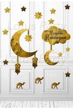 Hoşgeldin Ramazan Cam ve Duvar Sticker - Gold Renk ramazan Sticker 19Parça