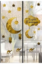 Hoşgeldin Ramazan Cam ve Duvar Sticker - Gold Renk ramazan Sticker 19Parça