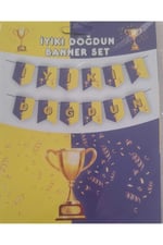 İyiki Doğdun Banner,sarıKırmızı,Sarı Lacivert Desenli,REsimli Taraftar Banner,Flama