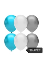 Mavi Beyaz Gümüş Metalik Balon Seti 30'lu
