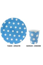 Mavi Puantiyeli Tabak Karton 23cm .8 parça