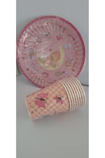 Mutlu anılar parti evi pembe mini boy tabak bardak seti