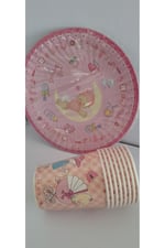 Mutlu anılar parti evi pembe mini boy tabak bardak seti