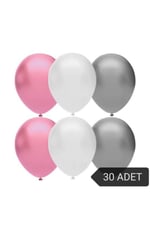 Pembe Beyaz Gümüş Metalik Balon Seti 30'lu