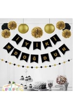 Siyah Zemin İyi Ki Doğdun Gold Banner