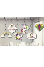 Unicorn Temalı Konsepti Iyi Ki Doğdun Yazılı 6'lı 70 Cm Çift Taraflı Sarkıt Tavan Süsü