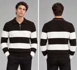 Polo Yaka Desenli Triko Sweatshirt - KAHVE - ST 509