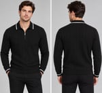 Polo Yaka Desenli Triko Sweatshirt - SİYAH - ST 507