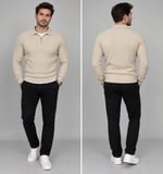 Polo Yaka Triko Sweatshirt - BEJ  - ST 506