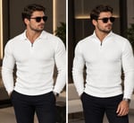 Polo Yaka Triko Sweatshirt - BEYAZ - ST 506