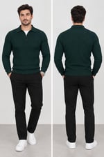 Polo Yaka Triko Sweatshirt - NEFTİ - ST 506