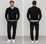 Polo Yaka Triko Sweatshirt - SİYAH  - ST 506