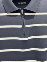 Polo Yaka Yarım Fermuarlı Çizgili Desenli Triko Sweatshirt - LACİVERT  ST 508