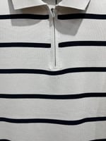 Polo Yaka Yarım Fermuarlı Çizgili Desenli Triko Sweatshirt -   BEJ   ST 508