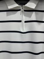 Polo Yaka Yarım Fermuarlı Çizgili Desenli Triko Sweatshirt - BEYAZ     ST 508
