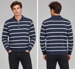Polo Yaka Yarım Fermuarlı Çizgili Desenli Triko Sweatshirt - LACİVERT  ST 508