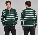 Polo Yaka Yarım Fermuarlı Çizgili Desenli Triko Sweatshirt -   YEŞİL   ST 508