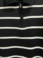 Polo Yaka Yarım Fermuarlı Çizgili Desenli Triko Sweatshirt - SİYAH  ST 508
