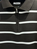 Polo Yaka Yarım Fermuarlı Çizgili Desenli Triko Sweatshirt - KAHVE    ST 508