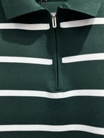 Polo Yaka Yarım Fermuarlı Çizgili Desenli Triko Sweatshirt -   YEŞİL   ST 508