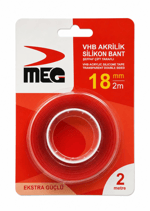 MEG VHB Akrilik Slikon Bant Şeffaf Çift Taraflı 18 MM/2 METRE