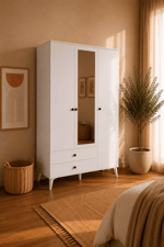 Vega Gardırop 3 Kapaklı Aynalı (Mat Beyaz)