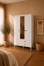 Vega Gardırop 3 Kapaklı Aynalı (Mat Beyaz)