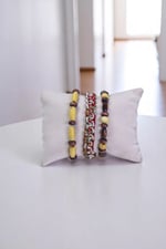 Kahve Krem Doğal Taşlı İpli Örgülü Üçlü Set Bileklik