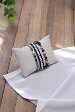 Siyah Gümüş Metal Siyah Beyaz İp Örgülü Üçlü Set Bileklik