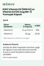 D3K2 Vitamin D3 (1000 IU) ve Vitamin K2 (25mcg MK-7) Yumuşak Kapsül