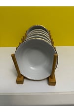 Altın Yaldızlı Kenarları Desenli 13 Cm Çorba Kasesi 6 Lı
