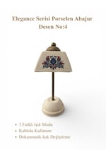 Elegance Serisi Porselen Abajur – Dekoratif Masa Lambası Desen No:4 - Kablolu