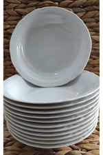 PORSELEN ANADOLU BEYAZI 12 ADET 19 CM (BÜYÜK) ÇUKUR YEMEK TABAK